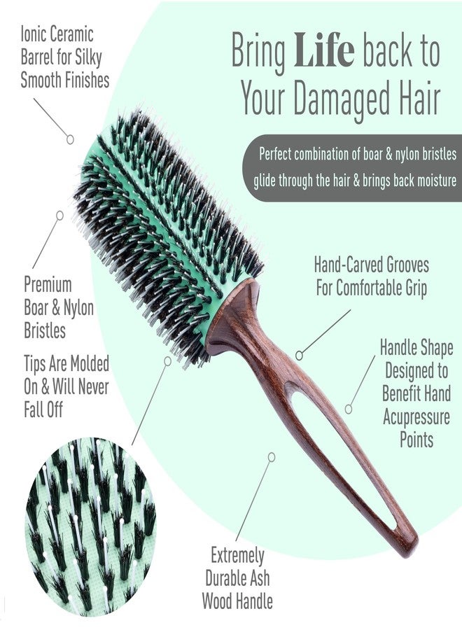 MINT Eco-Friendly Boar Bristle Round Brush for Blow Drying | Durable Blowout Styling for All Hair Types | Ceramic Round Brush with Hand-Crafted Wooden Handle (40 mm) - Image 3